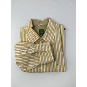 Timberland Long Sleeve Men's Medium Beige Brown Striped Pre-Owned Dress Shirt